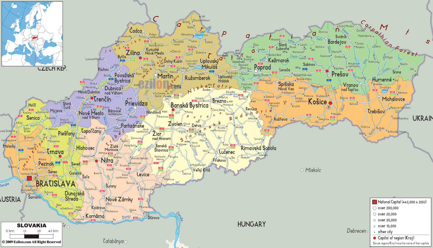Szlovákia közigazgatási térképe | KÖRnyezetvédelmi INFOrmáció