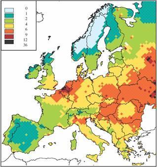 Porszennyezettség Europában 2000-ben