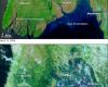 Irrawaddy Delta  before and after the impact of Cyclone Nargis in 2008